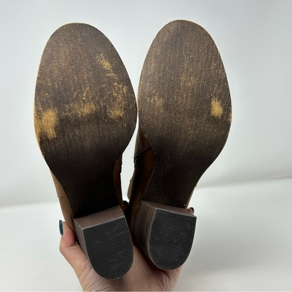 Nordstrom BP Tan Light Brown Leather Stacked Heel Ankle Boots Size 10 Comfort - Picture 8 of 14